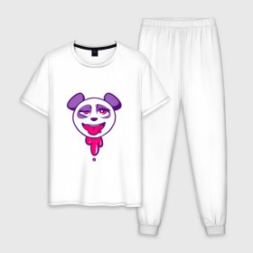 Мужская пижама хлопок с принтом Ахегао панда в Кировске, 100% хлопок | брюки и футболка прямого кроя, без карманов, на брюках мягкая резинка на поясе и по низу штанин
 | ahegao | аниме | ахегао