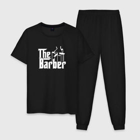 Мужская пижама хлопок с принтом The Barber godfather в Кировске, 100% хлопок | брюки и футболка прямого кроя, без карманов, на брюках мягкая резинка на поясе и по низу штанин
 | barber | barbershop | hair | style | барбер | барбершоп | стиль