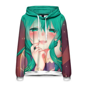 Мужская толстовка 3D с принтом Miku Ahegao в Кировске, 100% полиэстер | двухслойный капюшон со шнурком для регулировки, мягкие манжеты на рукавах и по низу толстовки, спереди карман-кенгуру с мягким внутренним слоем. | Тематика изображения на принте: вокалоид | зеленоволосая девушка | мику ахегао | хатсуне мику