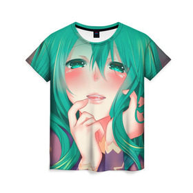 Женская футболка 3D с принтом Miku Ahegao в Кировске, 100% полиэфир ( синтетическое хлопкоподобное полотно) | прямой крой, круглый вырез горловины, длина до линии бедер | вокалоид | зеленоволосая девушка | мику ахегао | хатсуне мику