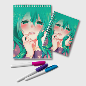 Блокнот с принтом Miku Ahegao в Кировске, 100% бумага | 48 листов, плотность листов — 60 г/м2, плотность картонной обложки — 250 г/м2. Листы скреплены удобной пружинной спиралью. Цвет линий — светло-серый
 | Тематика изображения на принте: вокалоид | зеленоволосая девушка | мику ахегао | хатсуне мику