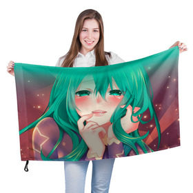 Флаг 3D с принтом Miku Ahegao в Кировске, 100% полиэстер | плотность ткани — 95 г/м2, размер — 67 х 109 см. Принт наносится с одной стороны | вокалоид | зеленоволосая девушка | мику ахегао | хатсуне мику