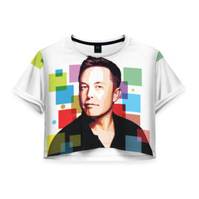 Женская футболка 3D укороченная с принтом Илон Маск в Кировске, 100% полиэстер | круглая горловина, длина футболки до линии талии, рукава с отворотами | elon musk | тесла