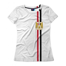 Женская футболка 3D с принтом Египет, лента с гербом в Кировске, 100% полиэфир ( синтетическое хлопкоподобное полотно) | прямой крой, круглый вырез горловины, длина до линии бедер | александрия | арабская | герб | гиза | государство | египет | египетский | каир | республика | страна | флаг
