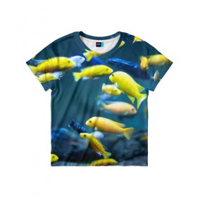 Детская футболка 3D с принтом Рыбки в Кировске, 100% гипоаллергенный полиэфир | прямой крой, круглый вырез горловины, длина до линии бедер, чуть спущенное плечо, ткань немного тянется | Тематика изображения на принте: fish | fishes | pisces | море | морские обитатели | морской | океан | рыбы
