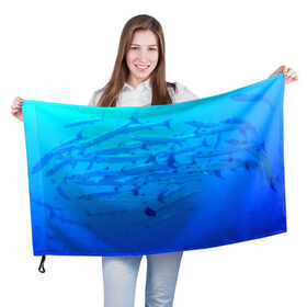 Флаг 3D с принтом Морская фауна в Кировске, 100% полиэстер | плотность ткани — 95 г/м2, размер — 67 х 109 см. Принт наносится с одной стороны | fish | fishes | pisces | море | морские обитатели | морской | океан | рыбы