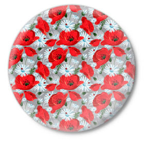 Значок с принтом Маки в Кировске,  металл | круглая форма, металлическая застежка в виде булавки | маки | цветы
