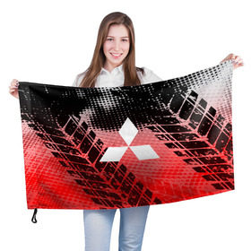 Флаг 3D с принтом Mitsubishi sport auto motors в Кировске, 100% полиэстер | плотность ткани — 95 г/м2, размер — 67 х 109 см. Принт наносится с одной стороны |  машина | марка | митсубиси