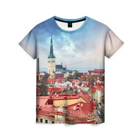 Женская футболка 3D с принтом Таллин (Эстония) в Кировске, 100% полиэфир ( синтетическое хлопкоподобное полотно) | прямой крой, круглый вырез горловины, длина до линии бедер | estonia | tallin | город | европа | путешествие | таллин | туризм | эстония