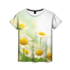 Женская футболка 3D с принтом Полевые ромашки в Кировске, 100% полиэфир ( синтетическое хлопкоподобное полотно) | прямой крой, круглый вырез горловины, длина до линии бедер | луг | поле | цветы