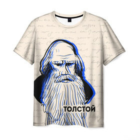 Мужская футболка 3D с принтом Лев Толстой в Кировске, 100% полиэфир | прямой крой, круглый вырез горловины, длина до линии бедер | 