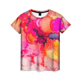 Женская футболка 3D с принтом Весенние краски в Кировске, 100% полиэфир ( синтетическое хлопкоподобное полотно) | прямой крой, круглый вырез горловины, длина до линии бедер | abstraction | color | spray | tie dye | абстракция | акварель | брызги красок | живопись | искусство | капли капли | краски | текстуры | цветные краски | яркие цвета