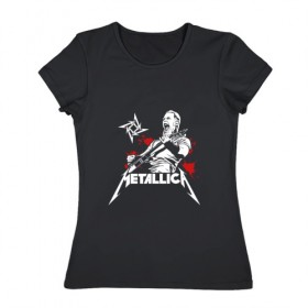 Женская футболка хлопок с принтом Metallica в Кировске, 100% хлопок | прямой крой, круглый вырез горловины, длина до линии бедер, слегка спущенное плечо | m | metallica | группа | джеймс хэтфилд | кирк хэмметт | ларс ульрих | метал | металика | металлика | миталика | музыка | роберт трухильо | рок | трэш | трэшметал | хард | хардрок | хеви | хевиметал