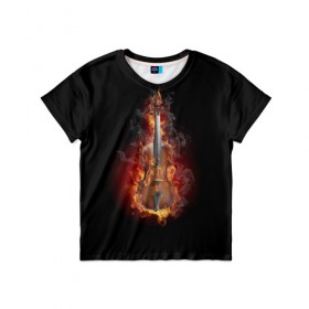 Детская футболка 3D с принтом Пылающая скрипка в Кировске, 100% гипоаллергенный полиэфир | прямой крой, круглый вырез горловины, длина до линии бедер, чуть спущенное плечо, ткань немного тянется | 