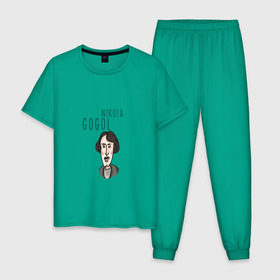 Мужская пижама хлопок с принтом Николай Гоголь в Кировске, 100% хлопок | брюки и футболка прямого кроя, без карманов, на брюках мягкая резинка на поясе и по низу штанин
 | Тематика изображения на принте: 