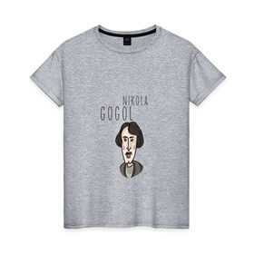 Женская футболка хлопок с принтом Николай Гоголь в Кировске, 100% хлопок | прямой крой, круглый вырез горловины, длина до линии бедер, слегка спущенное плечо | 
