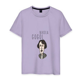 Мужская футболка хлопок с принтом Николай Гоголь в Кировске, 100% хлопок | прямой крой, круглый вырез горловины, длина до линии бедер, слегка спущенное плечо. | 