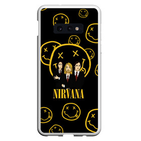 Чехол для Samsung S10E с принтом Nirvana в Кировске, Силикон | Область печати: задняя сторона чехла, без боковых панелей | Тематика изображения на принте: cobain | kurt | nevermino | nirvana | альтернативный | гранж | грол | группа | дональд | кобейн | курт | музыка | надпись | нервана | нирвана | новоселич | певец | рок | смайл | смайлик | солист