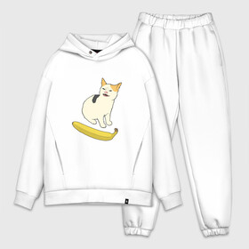 Мужской костюм хлопок OVERSIZE с принтом Cat no banana в Кировске,  |  | angry cat | banana | cat | no banana