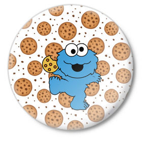 Значок с принтом Cookie monster в Кировске,  металл | круглая форма, металлическая застежка в виде булавки | cookie | cookiemonster | delicious | eat | monster | yummy | еда | куки | кукимонстр | монстр | печенье | сладости | улица | улицасезам