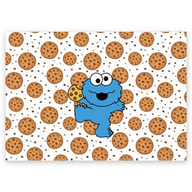 Поздравительная открытка с принтом Cookie monster в Кировске, 100% бумага | плотность бумаги 280 г/м2, матовая, на обратной стороне линовка и место для марки
 | Тематика изображения на принте: cookie | cookiemonster | delicious | eat | monster | yummy | еда | куки | кукимонстр | монстр | печенье | сладости | улица | улицасезам
