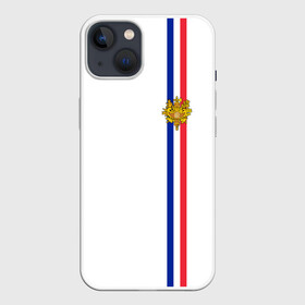 Чехол для iPhone 13 с принтом Франция, лента с гербом в Кировске,  |  | fr | fra | france | герб | государство | знак | надпись | париж | патриот | полосы | республика | символ | страна | флаг | флага | франция | француз | французская | французский | французы | цвета