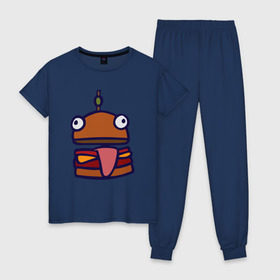 Женская пижама хлопок с принтом Derp Burger в Кировске, 100% хлопок | брюки и футболка прямого кроя, без карманов, на брюках мягкая резинка на поясе и по низу штанин | fortnite | фортнайт