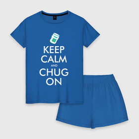 Женская пижама с шортиками хлопок с принтом Chug on в Кировске, 100% хлопок | футболка прямого кроя, шорты свободные с широкой мягкой резинкой | fortnite | фортнайт