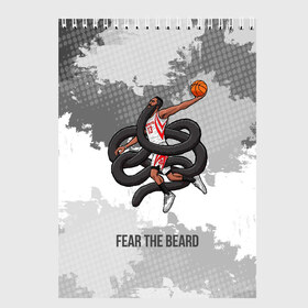 Скетчбук с принтом Fear the Beard в Кировске, 100% бумага
 | 48 листов, плотность листов — 100 г/м2, плотность картонной обложки — 250 г/м2. Листы скреплены сверху удобной пружинной спиралью | Тематика изображения на принте: hurden | nba | rockets | баскетбол | нба | харден | хьюстон рокетс