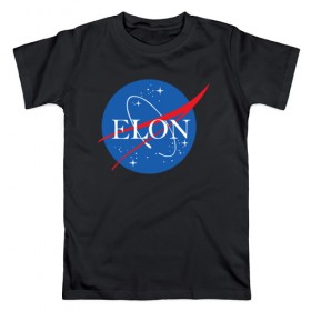 Мужская футболка хлопок с принтом Elon в Кировске, 100% хлопок | прямой крой, круглый вырез горловины, длина до линии бедер, слегка спущенное плечо. | elon musk | spacex | илон маск | космос | марс | спейс икс