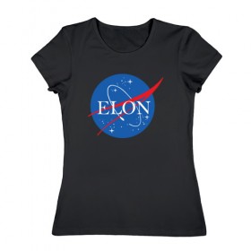 Женская футболка хлопок с принтом Elon в Кировске, 100% хлопок | прямой крой, круглый вырез горловины, длина до линии бедер, слегка спущенное плечо | elon musk | spacex | илон маск | космос | марс | спейс икс