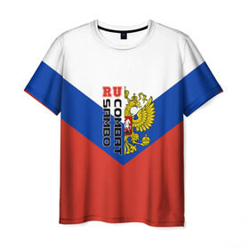 Мужская футболка 3D с принтом Combat sambo RU в Кировске, 100% полиэфир | прямой крой, круглый вырез горловины, длина до линии бедер | герб | россии | самбо