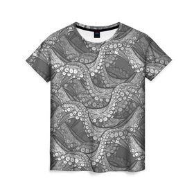 Женская футболка 3D с принтом Octopus dark в Кировске, 100% полиэфир ( синтетическое хлопкоподобное полотно) | прямой крой, круглый вырез горловины, длина до линии бедер | октопус | осьминог | щупальца