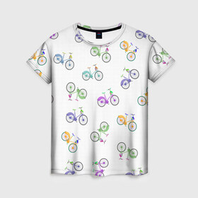 Женская футболка 3D с принтом Радужные велосипеды в Кировске, 100% полиэфир ( синтетическое хлопкоподобное полотно) | прямой крой, круглый вырез горловины, длина до линии бедер | 