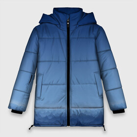Женская зимняя куртка 3D с принтом Blue Mountains в Кировске, верх — 100% полиэстер; подкладка — 100% полиэстер; утеплитель — 100% полиэстер | длина ниже бедра, силуэт Оверсайз. Есть воротник-стойка, отстегивающийся капюшон и ветрозащитная планка. 

Боковые карманы с листочкой на кнопках и внутренний карман на молнии | вид | горы | ночь | пейзаж | природа | синий | скалы | сумерки | туман | утро