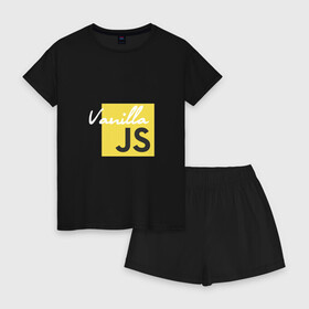Женская пижама с шортиками хлопок с принтом Vanilla JS в Кировске, 100% хлопок | футболка прямого кроя, шорты свободные с широкой мягкой резинкой | code | javascript | js | programming | vanilla | код | кодер | программирование | программист | разработчик | скрипт