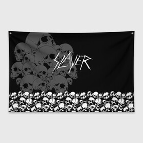Флаг-баннер с принтом Slayer Black в Кировске, 100% полиэстер | размер 67 х 109 см, плотность ткани — 95 г/м2; по краям флага есть четыре люверса для крепления | hard | heavy | metal | rock | skull | trash | метал | рок | слеер | слейер | слэер | слэйер | треш | трэш | череп | черепа