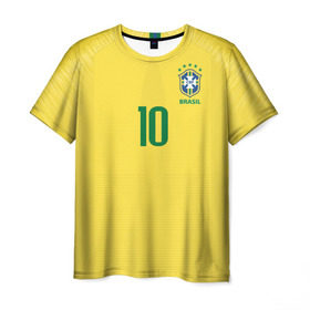 Мужская футболка 3D с принтом Неймар 2018 домашняя в Кировске, 100% полиэфир | прямой крой, круглый вырез горловины, длина до линии бедер | Тематика изображения на принте: brazil | cup champions | league | neymar | world | бразилия | неймар