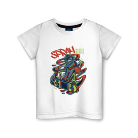 Детская футболка хлопок с принтом Граффити в Кировске, 100% хлопок | круглый вырез горловины, полуприлегающий силуэт, длина до линии бедер | Тематика изображения на принте: графити | кислота | психоделика | скейт | скейтборд | спрей