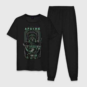 Мужская пижама хлопок с принтом Apache в Кировске, 100% хлопок | брюки и футболка прямого кроя, без карманов, на брюках мягкая резинка на поясе и по низу штанин
 | апачи | воин | горилла | индеец | обезьяна