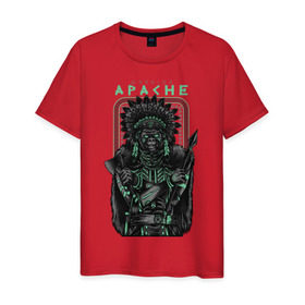 Мужская футболка хлопок с принтом Apache в Кировске, 100% хлопок | прямой крой, круглый вырез горловины, длина до линии бедер, слегка спущенное плечо. | Тематика изображения на принте: апачи | воин | горилла | индеец | обезьяна