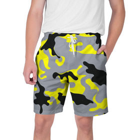 Мужские шорты 3D с принтом Yellow camouflage в Кировске,  полиэстер 100% | прямой крой, два кармана без застежек по бокам. Мягкая трикотажная резинка на поясе, внутри которой широкие завязки. Длина чуть выше колен | camouflage | камуфляж | комуфляж