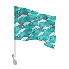 Флаг для автомобиля с принтом Дельфины в Кировске, 100% полиэстер | Размер: 30*21 см | dolphins | fish | ocean | pattern | sea | summer | waves | волны | дельфины | лето | море | океан | паттерн | рыбы