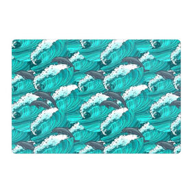 Магнитный плакат 3Х2 с принтом Дельфины в Кировске, Полимерный материал с магнитным слоем | 6 деталей размером 9*9 см | dolphins | fish | ocean | pattern | sea | summer | waves | волны | дельфины | лето | море | океан | паттерн | рыбы