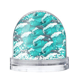 Снежный шар с принтом Дельфины в Кировске, Пластик | Изображение внутри шара печатается на глянцевой фотобумаге с двух сторон | dolphins | fish | ocean | pattern | sea | summer | waves | волны | дельфины | лето | море | океан | паттерн | рыбы