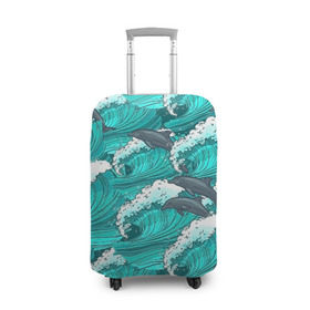 Чехол для чемодана 3D с принтом Дельфины в Кировске, 86% полиэфир, 14% спандекс | двустороннее нанесение принта, прорези для ручек и колес | dolphins | fish | ocean | pattern | sea | summer | waves | волны | дельфины | лето | море | океан | паттерн | рыбы