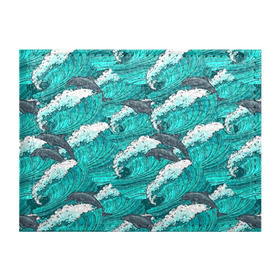 Обложка для студенческого билета с принтом Дельфины в Кировске, натуральная кожа | Размер: 11*8 см; Печать на всей внешней стороне | Тематика изображения на принте: dolphins | fish | ocean | pattern | sea | summer | waves | волны | дельфины | лето | море | океан | паттерн | рыбы