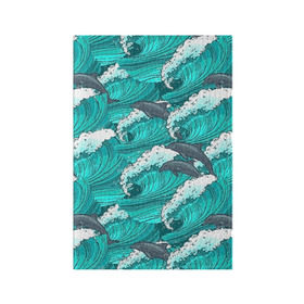Обложка для паспорта матовая кожа с принтом Дельфины в Кировске, натуральная матовая кожа | размер 19,3 х 13,7 см; прозрачные пластиковые крепления | Тематика изображения на принте: dolphins | fish | ocean | pattern | sea | summer | waves | волны | дельфины | лето | море | океан | паттерн | рыбы