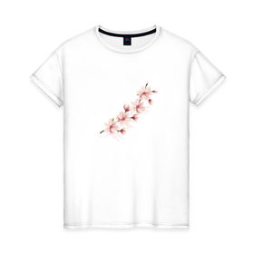 Женская футболка хлопок с принтом Цветущая Магнолия в Кировске, 100% хлопок | прямой крой, круглый вырез горловины, длина до линии бедер, слегка спущенное плечо | 