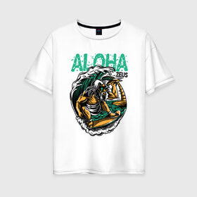 Женская футболка хлопок Oversize с принтом Алоха в Кировске, 100% хлопок | свободный крой, круглый ворот, спущенный рукав, длина до линии бедер
 | для отдыха | для отпуска | доска | море | на доске | пальмы | пляж | серф | серфинг | солнце